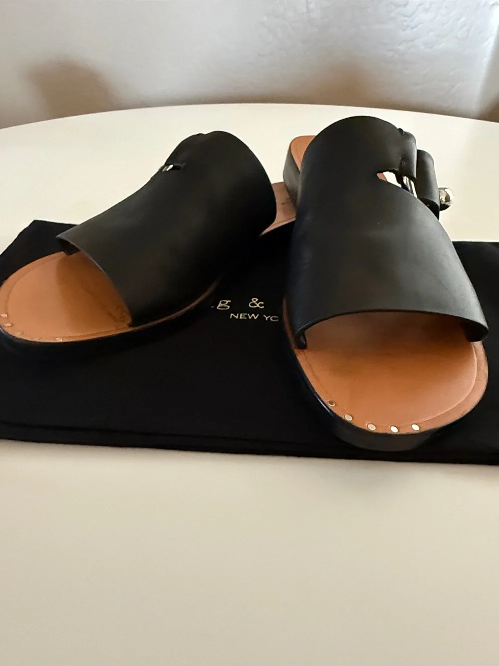 rag & bone Arc Flat Slide Sandal Premium Black Leather Minimalist Style 8.5-9 US